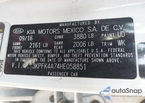 2017 Kia Forte Lx из США, поврежденный, VIN 3KPFK4A74HE058851